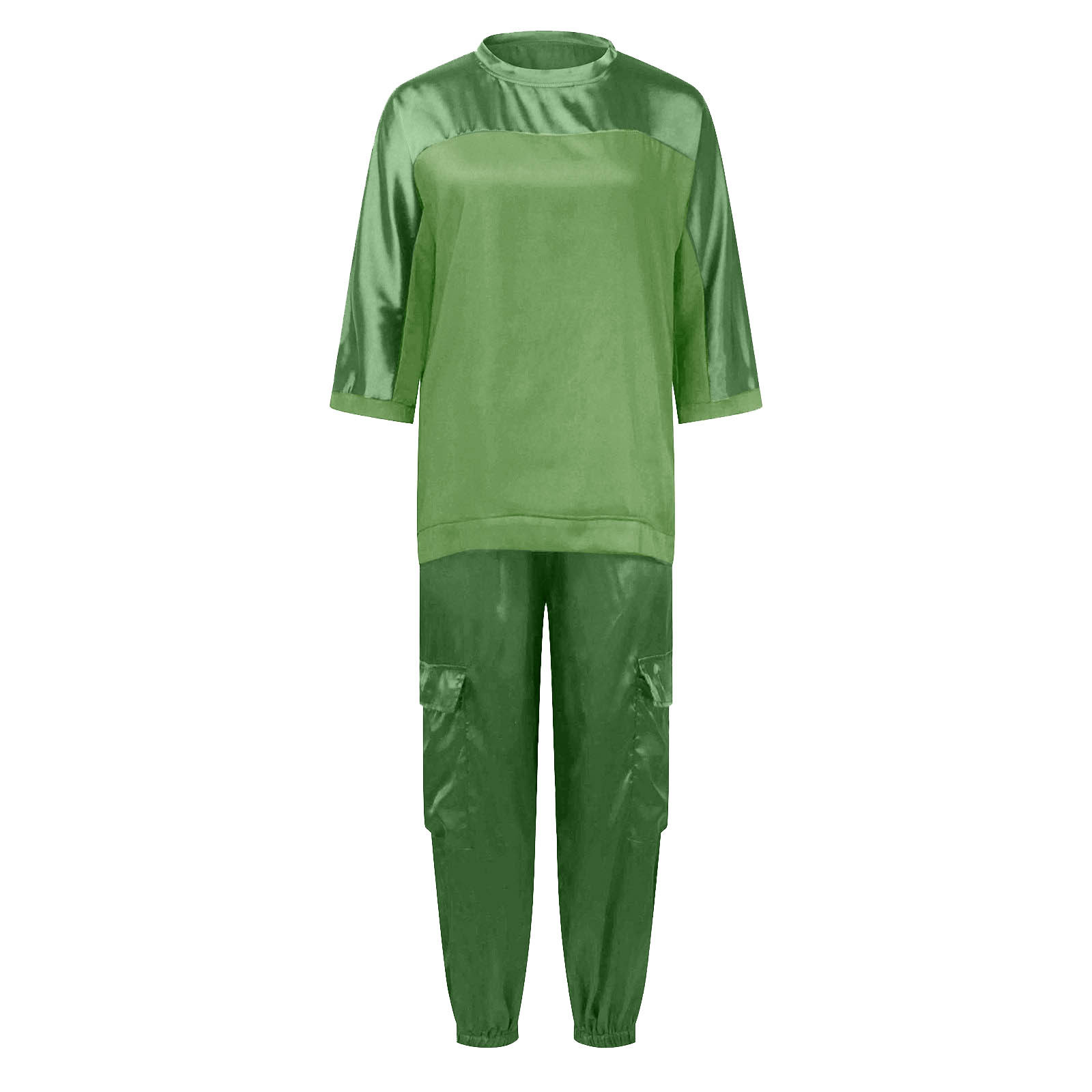 thumbnail image 4 of Conjunto de pijama de mujer con top de manga media y pantalones de satén suave - Poliéster spandex, estampado, para todas las estaciones - S-XXXXXL, 4 of 5